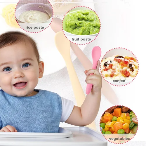 Miniatura 7 de HANSGO Cucharas de silicona para bebés de 8 piezas, cucharas de alimentación para bebés de primera etapa, punta suave para las encías, utensilios