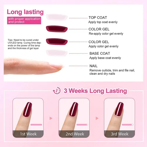 Miniatura 7 de Vishine Juego de 2 esmaltes de uñas de gel de manicura francesa DUO de 0.5 fl oz, color blanco francés y rosa francesa, kit de gel de uñas UV LED