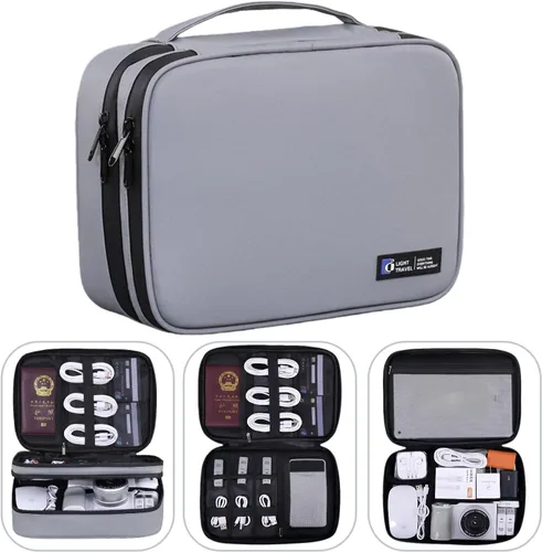 Miniatura 10 de Organizador de artículos electrónicos, estuche de viaje organizador de cables, bolsa organizadora de cables de doble capa, accesorios