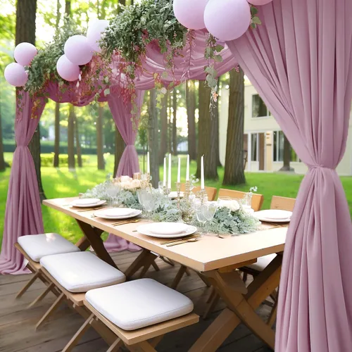 Miniatura 7 de Tela drapeada para arco de boda de 28 x 19 pies, telón de fondo de tela de gasa transparente, 1 panel de cortinas de rosa polvorienta para Cortina