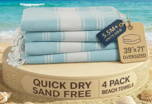 LANE LINEN - Paquete de 4 toallas de playa de gran tamaño, toalla de piscina prelavada, extragrande, de secado rápido y sin arena, toalla de viaje