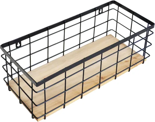 ShabbyDecor Cesta de alambre de metal desmontable con base de madera, organizador de almacenamiento, cesta colgante para armarios de cocina, baño,