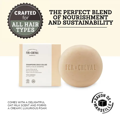 Miniatura 3 de Fer à Cheval Gentle Solid Shampoo 3.53 oz/3.53 onzas – Aceite de oliva orgánico y manteca de karité, aroma natural de leche de avena, sin silicona
