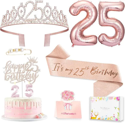 Miniatura 26 de Decoraciones de cumpleaños número 20 para mujer, banda y corona de cumpleaños, decoración de pastel y velas, globos de números, regalos de 20