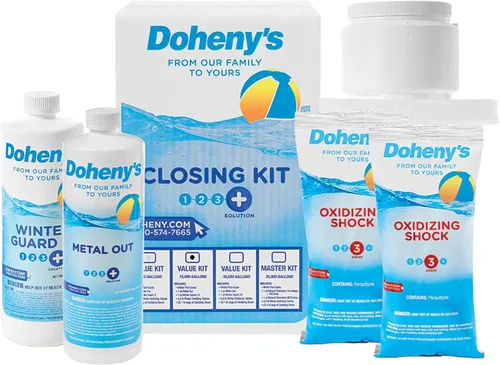 Kit de cierre de piscina definitivo de Doheny’s, productos químicos de mantenimiento para piscinas sobre el suelo y al nivel del suelo, incluye