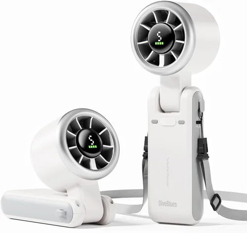 Diveblues Ventilador Turbo Portátil de Mano, Viento de 5 Velocidades, Funciona con Batería, Hasta 12 Horas de Funcionamiento, Ventilador de Mano 3