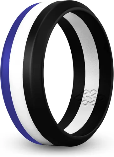 Miniatura 8 de Knot Theory Anillo de silicona a rayas para hombres y mujeres – color negro, gris, rojo, azul, naranja, amarillo, púrpura