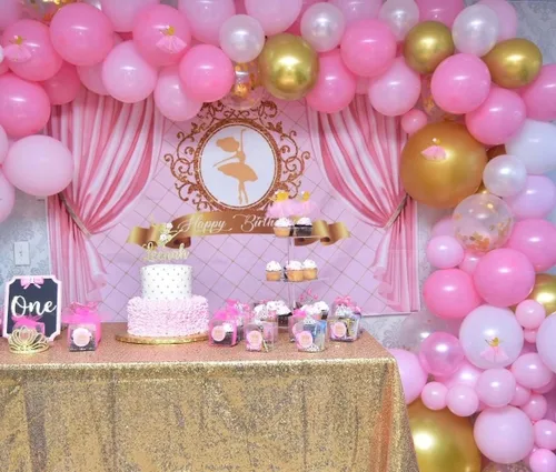 Miniatura 4 de Fondo de poliéster de 7 x 5 pies, decoración de fiesta de cumpleaños, suministros de fiesta de princesa, telón de fondo de ballet para cumpleaños
