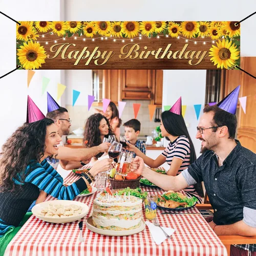 Miniatura 4 de Cartel y cartel de cumpleaños de girasol, decoraciones de fiesta para mujeres y niñas, tema de feliz cumpleaños, fondo de fotos para interiores