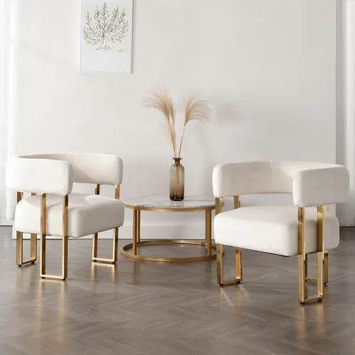 Miniatura 11 de Silla de acento barril para sala de estar con patas de metal dorado, silla lateral de terciopelo suave tapizada para dormitorio, sillón de lectura