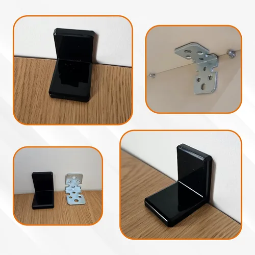 Miniatura 7 de Soporte L, soportes negros para estantes, soporte de esquina de acero inoxidable, anclajes de muebles para prueba de bebés, soportes colgantes