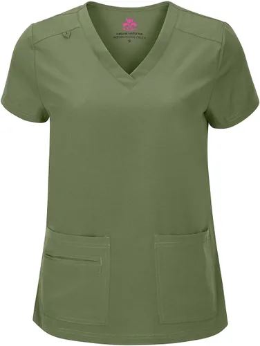 Miniatura 2 de Natural Uniforms - Conjunto fresco y elástico de ropa quirúrgica con cuello en V y pantalón cargo para mujer, tallas regulares y pequeñas