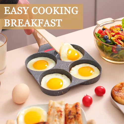 Miniatura 2 de JUSTUP Sartén antiadherente para huevos, sartén dividida para huevos, mango resistente al calor, sartén de 3 secciones, sartén para tortilla