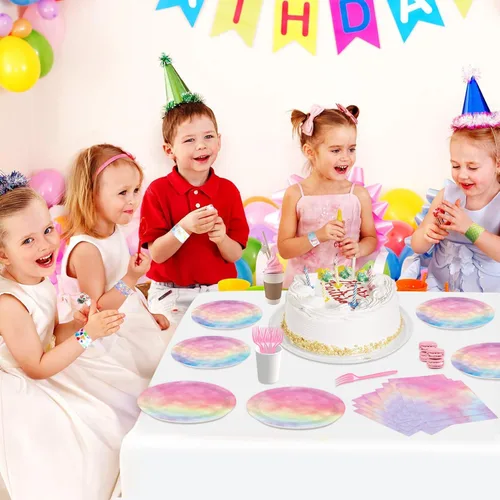 Miniatura 5 de 96 piezas de platos y servilletas de fiesta arcoíris pastel - Decoraciones de cumpleaños pastel