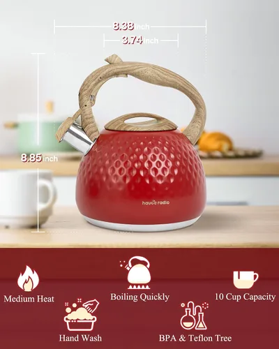 Miniatura 5 de Tetera, Teteras de Estufa de 2.5 Cuartos con Silbato Fuerte, Hervidor de Agua de Acero Inoxidable de Grado Alimenticio para Estufa con Mango