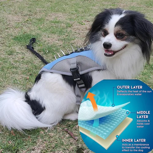 Miniatura 6 de Chaleco de enfriamiento para perro, arnés de verano para pequeño, mediano, reflectante, sin tirones, con asa y protección contra picos