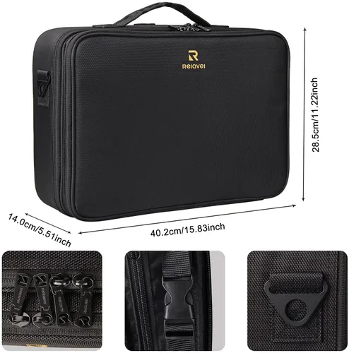 Miniatura 3 de MONSTINA Estuche de maquillaje grande, bolsa de maquillaje de 3 capas, organizador de cosméticos, bolsa de tren de peluquería, caja de artista