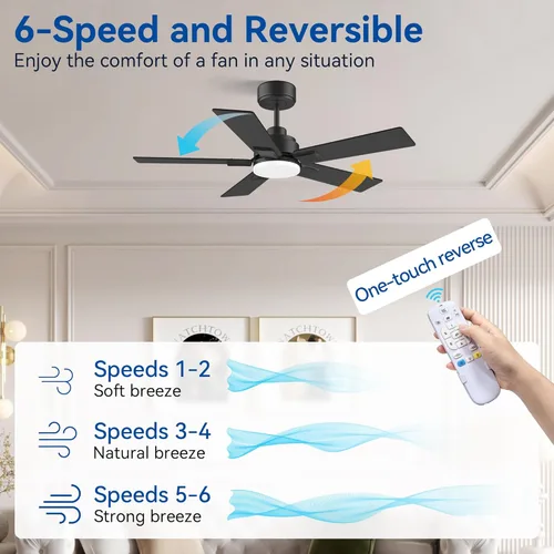 Miniatura 4 de Hoenofly Ventilador de techo inteligente de 42 pulgadas con control remoto de luces, control por aplicación y voz Alexa WIFI, motor CC reversible