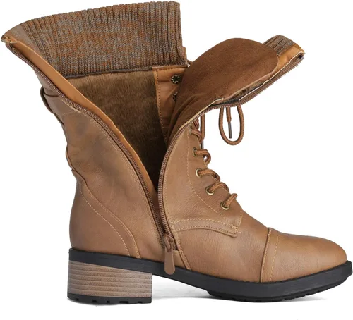 Miniatura 4 de DREAM PAIRS Botas militares de invierno con cordones a media pantorrilla para mujer