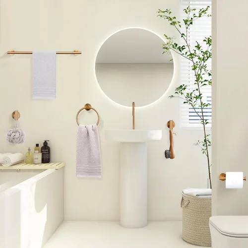 Miniatura 6 de TURS Juego de 5 piezas de accesorios de baño cepillado en oro rosa, juego de barra de toalla de baño de 23.6 pulgadas de acero inoxidable SUS304