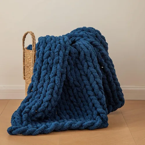 Miniatura 14 de WESHIONGOO Manta de Punto Grueso Throw 40"*40" (101.6cm*101.6cm) Mantas de Punto para Sofá Cama Manta Suave Esponjosa con Hilo Chenille Jumbo Grueso