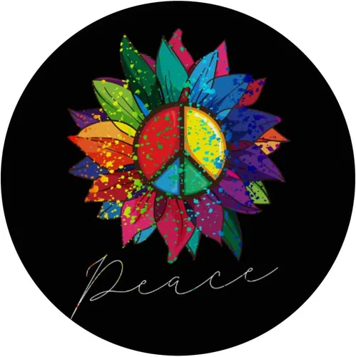 Miniatura 3 de Sunflower Flower Rainbow Peace Sign Hippie 70s PopSockets - Soporte y agarre para teléfonos y tabletas, Negro
