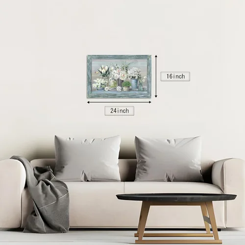Miniatura 6 de Arte de pared enmarcado floral abstracto, pintura de flores blancas rústicas, ramo botánico en jarrón, impresiones de plantas, obras de arte