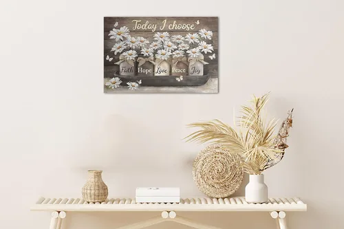 Miniatura 3 de Arte de pared de granja - Lienzo de arte de pared de margaritas con cita de Jesús, Hoy elijo fe, esperanza, amor, paz, alegría, pintura de flores