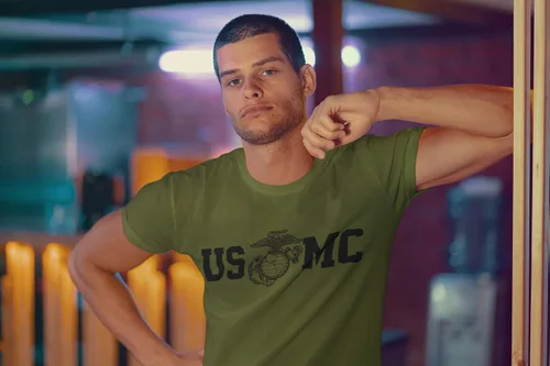 Miniatura 5 de Lucky Ride Marine Corps Bull Dog Front and Back USMC - Camiseta militar para hombre
