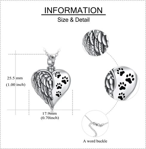Miniatura 43 de YFN Collares de urna para cenizas, de plata de ley, alas de ángel de la guarda, collares de urna para cenizas, cremación de mascotas, joyería