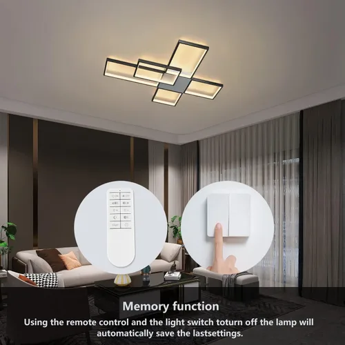 Miniatura 2 de Lámpara de techo LED, lámpara de techo moderna de montaje empotrado de 92 W, lámpara de techo acrílica cuadrada negra para cocina, dormitorio