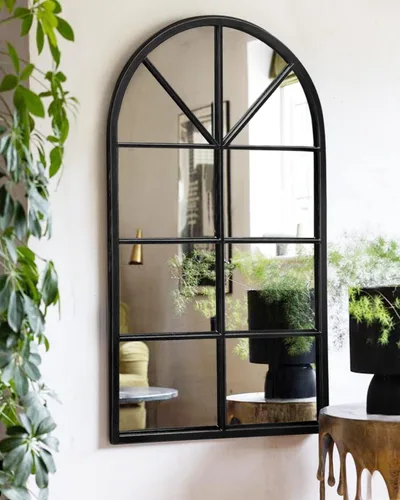 Miniatura 10 de OGCAU Espejo para montar en la pared, espejo de pared arqueado de 24 x 42 pulgadas, estilo rústico en forma de ventana arqueada con marco de hierro