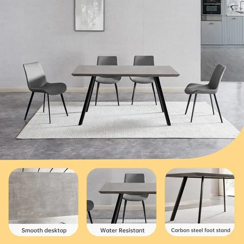 Miniatura 3 de ZckyCine Conjunto moderno de mesa de comedor de 5 piezas con mesa rectangular de madera y 4 sillas tapizadas en cuero, capacidad para 4 personas