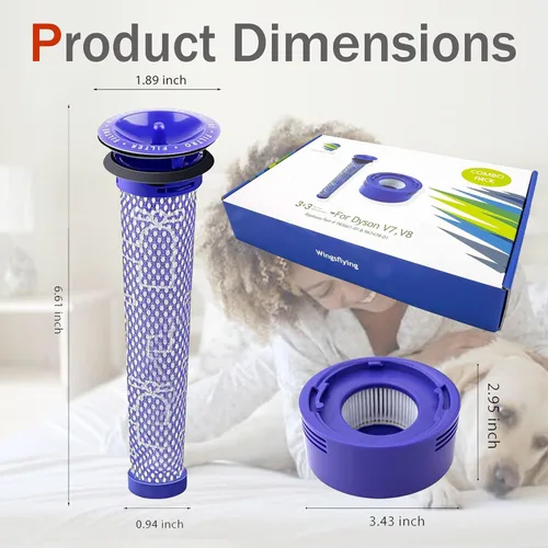 Miniatura 3 de Paquete de 6 filtros de vacío para aspiradoras Dyson V8+, V8, V7 Absolute Animal Motorhead, 3 filtros HEPA y 3 prefiltros, reemplaza la pieza #