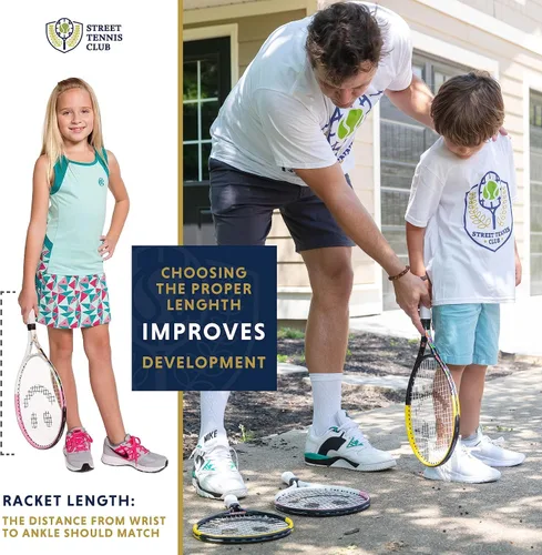 Miniatura 3 de Raqueta de tenis para niños con videos de entrenamiento – Raqueta de tenis juvenil de aluminio con mango de neopreno para niños de 5 a 12 años
