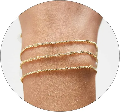 CAROVO Pulseras de oro para mujer, pulseras chapadas en oro de 14 quilates para mujer, conjuntos de pulseras delicadas de espiga con clip de papel