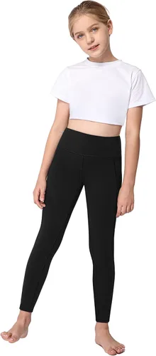 Miniatura 3 de AENLLEY Leggings de yoga activas para niñas con 2 bolsillos - Pantalones de yoga para entrenamiento de niños para atletismo (Paquete de 2)