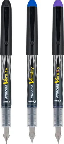 Miniatura 5 de PILOT Precise Varsity - Plumas fuente precargadas, de punta media de acero inoxidable, tintas negra/azul/violeta, 3 unidades (90022)