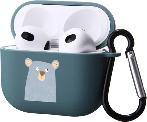 Bonita funda de oso compatible con AirPods 3 con llavero, diseño de animales de dibujos animados, funda de TPU suave para AirPods de tercera