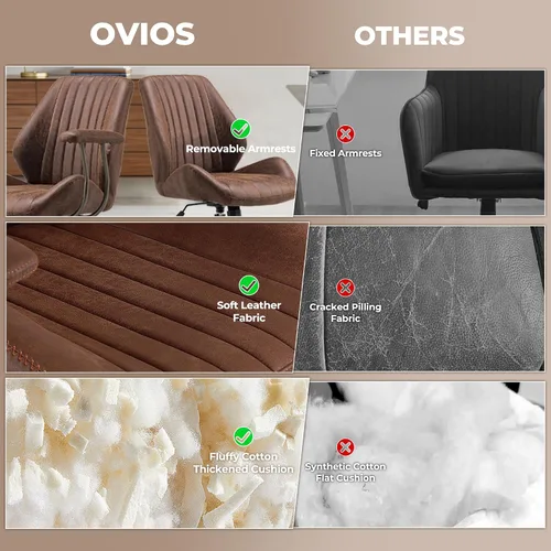 Miniatura 8 de ovios Silla de oficina en casa, sillas ergonómicas de piel sintética de mediados de siglo, respaldo medio, cómodo sillón ejecutivo giratorio