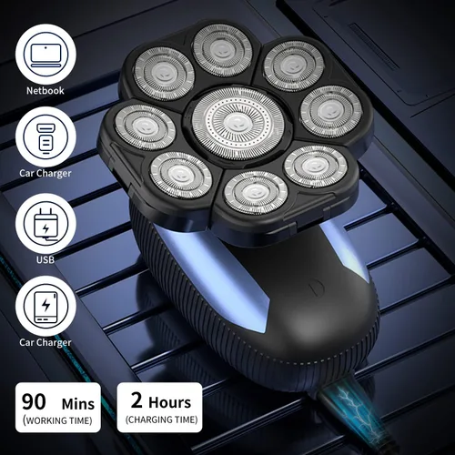 Miniatura 4 de Afeitadoras de cabeza para hombres calvos, máquina de afeitar rotativa eléctrica 9D, multifuncional, afeitadora de cabeza calva para hombre