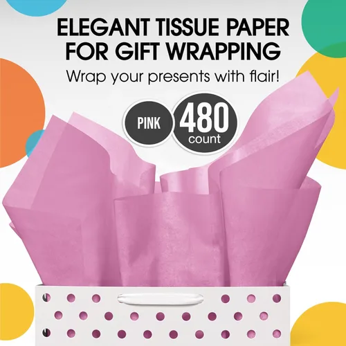 Miniatura 4 de Party Solids Papel de seda rosa para bolsas de regalo, papel de seda a granel de 20 x 30 pulgadas, 480 hojas, papel de periódico de 10 libras