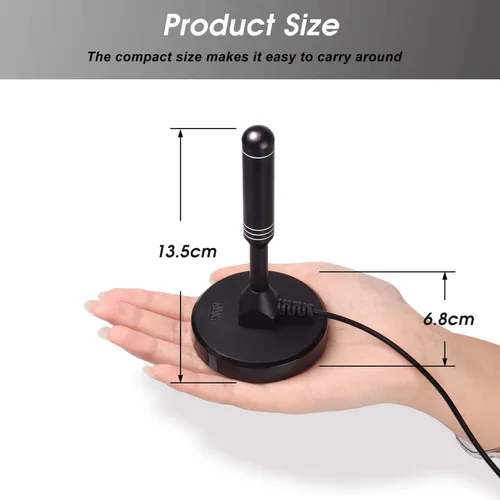 Miniatura 4 de Antena HDTV - August DTA240 - Antena digital portátil para interiores/exteriores con base magnética, cable coaxial de 2 metros, alcance de 50 millas