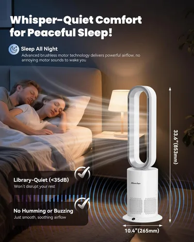 Miniatura 6 de Hanchen Ventilador HEPA de torre sin aspas Dual-Tech, ultra silencioso 3 en 1 para refrigeración, calefacción y purificador de aire, calefacción