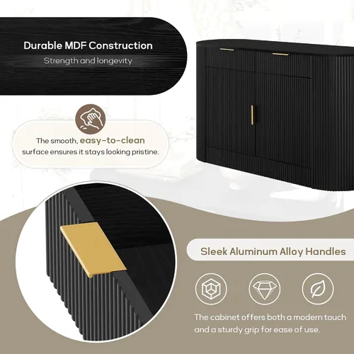 Miniatura 8 de VilroCaz Aparador de armario de almacenamiento curvado con 2 puertas y 2 cajones, mesa consola de entrada de madera de 55 pulgadas con puerta