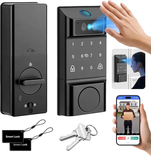 Miniatura 10 de Perilla de Puerta Inteligente con Cerradura de Huella Dactilar y Teclado, Cerrojo de Entrada sin Llave para Puerta Principal, Cerrojo Inteligente