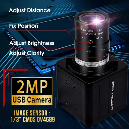 Miniatura 3 de 260fps Variable Focus Camera 2.8-12mm 4X Optical Zoom Webcam, 1080P Varifocal Web Cam Manual Zoom Lens Webcamera,Raspberry Pi Windows Mac Vari-Focus
