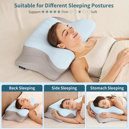 Miniatura 7 de Ylekto Almohada cervical para el cuello para aliviar el dolor, almohadas ergonómicas de espuma viscoelástica para dormir, almohada refrescante