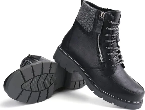 Miniatura 6 de starmerx Botas de combate con cordones para mujer botines de tacón bajo cómodos botines con cremallera lateral