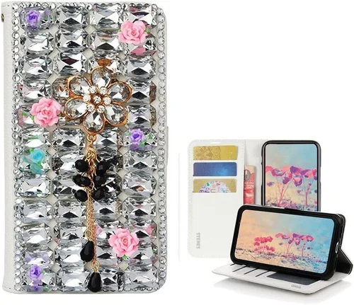 Miniatura 16 de Bling - Funda tipo cartera para teléfono compatible con Samsung Galaxy Z Fold 3 5G, elegante, hecha a mano, atrapasueños con colgante de perlas